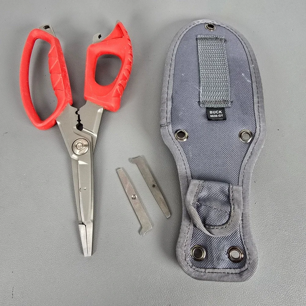 Buck Knives 030 Splizzors Fishing Multi-Tool Shears Red 420HC Steel W/ Sheath